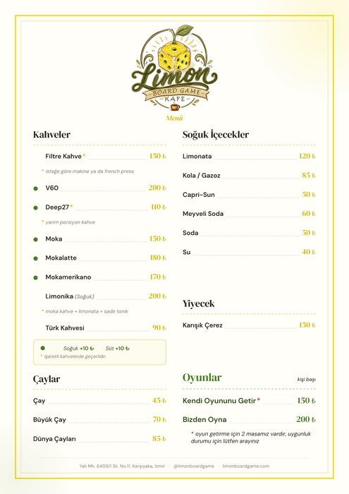 Limon içecek ve yiyecek menüsü